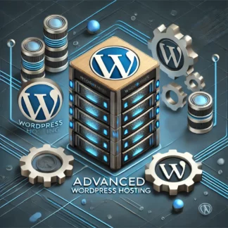 Hosting WordPress Starter Avanzado. Representa un paquete de hosting avanzado con elementos como un servidor dedicado, el logo de WordPress, y símbolos que enfatizan el poder, la seguridad y la escalabilidad. Esta imagen está diseñada para transmitir la idea de un hosting premium, ideal para empresas en crecimiento que necesitan alto rendimiento y confiabilidad