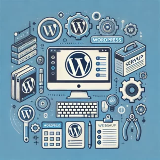 Servicio de Configuración de Sitios WordPress. Representa la configuración y personalización técnica de un sitio WordPress, utilizando elementos como herramientas, engranajes, y un checklist. La imagen transmite simplicidad, eficiencia y experiencia técnica, ideal para ilustrar el servicio de configuración profesional de sitios WordPress.